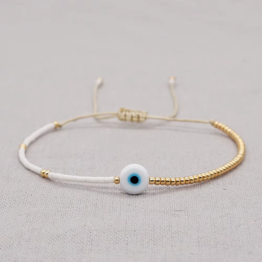 Eye Bracelet Miyuki Dainty Tiny Beaded Simple Bracelets for Women Fashion Jewelry Gold White Color Adjustable Rope